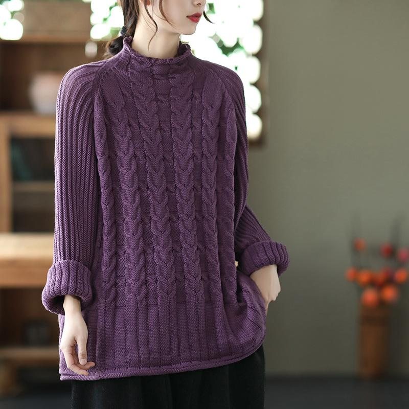 Pull En Tricot Solide Décontracté Pour Femme Automne Hiver