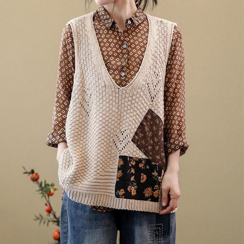 Spring Retro Patch Loose Knit Vest Sweater Vest