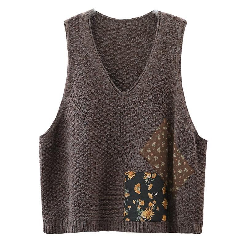 Spring Retro Patch Loose Knit Vest Sweater Vest