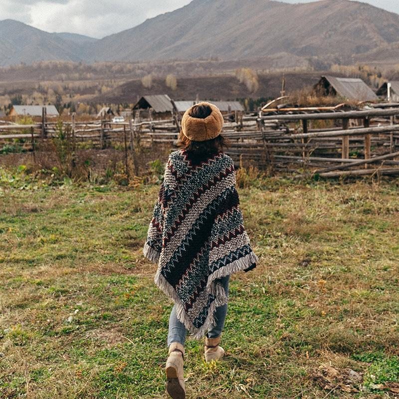 Cape Ethnique Femme Épaisse Châle De Vacances