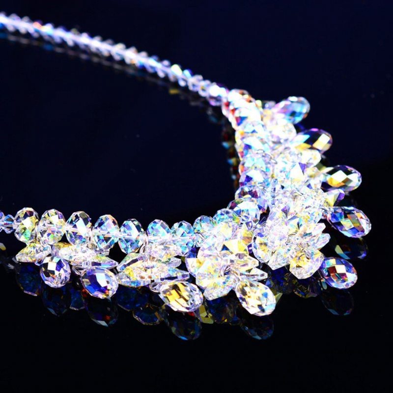 Bijoux En Cristal Autrichien Mariée Mariage Collier De Luxe Bracelet Boucles D'oreilles 3 Pièces