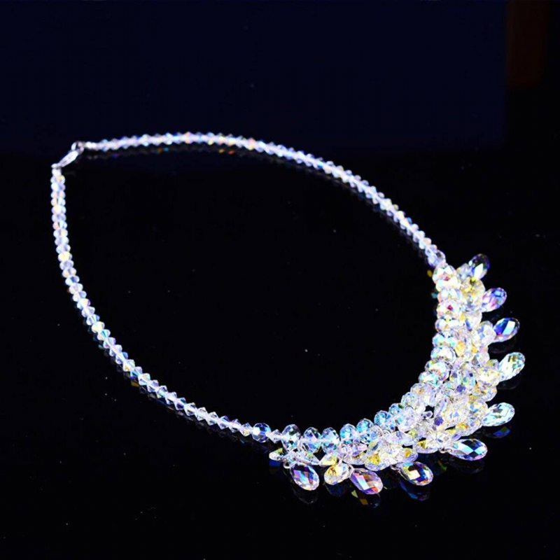 Bijoux En Cristal Autrichien Mariée Mariage Collier De Luxe Bracelet Boucles D'oreilles 3 Pièces