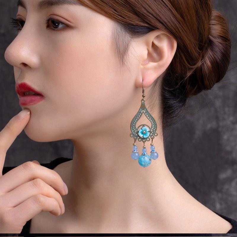 Boucles D'oreilles En Alliage Bleu Style Exotique Rétro