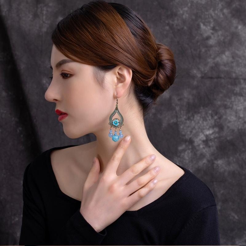 Boucles D'oreilles En Alliage Bleu Style Exotique Rétro