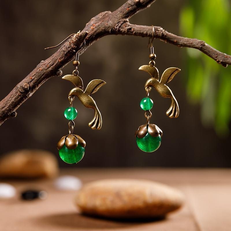 Boucles D'oreilles En Alliage Rétro Pour Femmes Bird And Beads