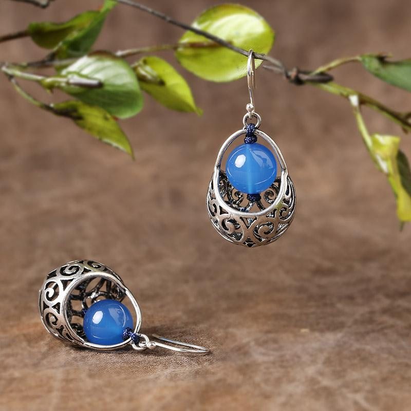 Boucles D'oreilles Argent Style Ethnique Bijou Bleu