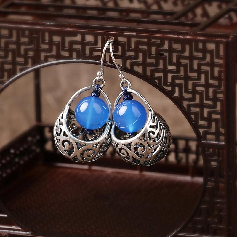 Boucles D'oreilles Argent Style Ethnique Bijou Bleu