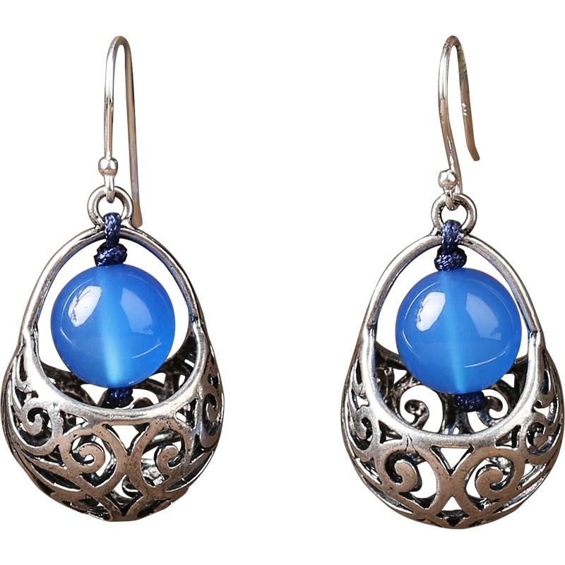 Boucles D'oreilles Argent Style Ethnique Bijou Bleu