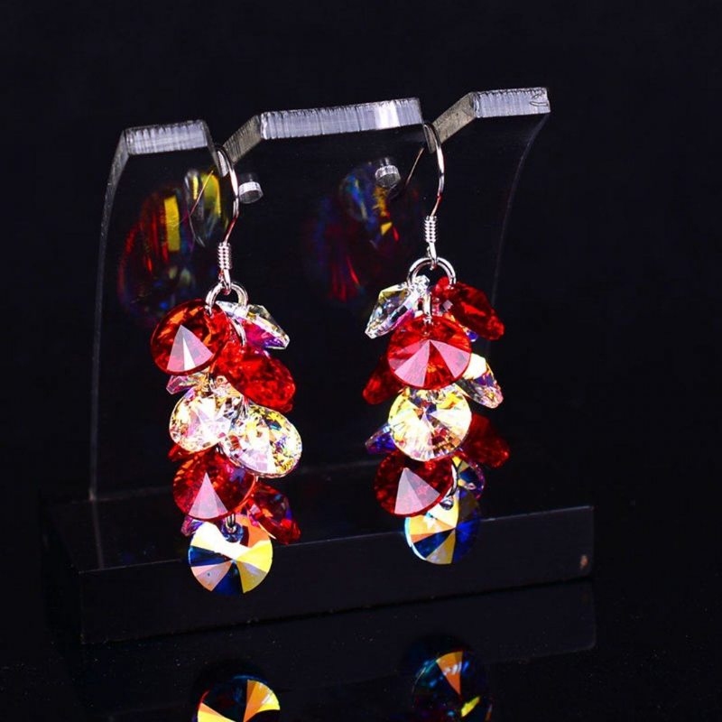 Boucles D'oreilles Cadeaux Brillantes En Argent Sterling 925 Avec Cristal Autrichien De Type Raisin Multicouche