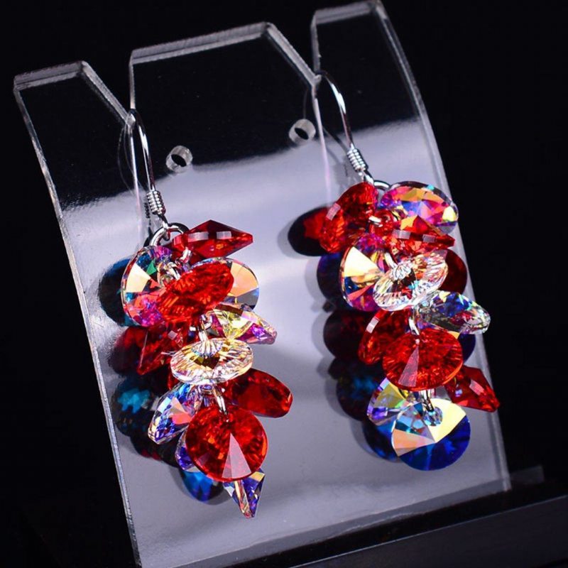 Boucles D'oreilles Cadeaux Brillantes En Argent Sterling 925 Avec Cristal Autrichien De Type Raisin Multicouche