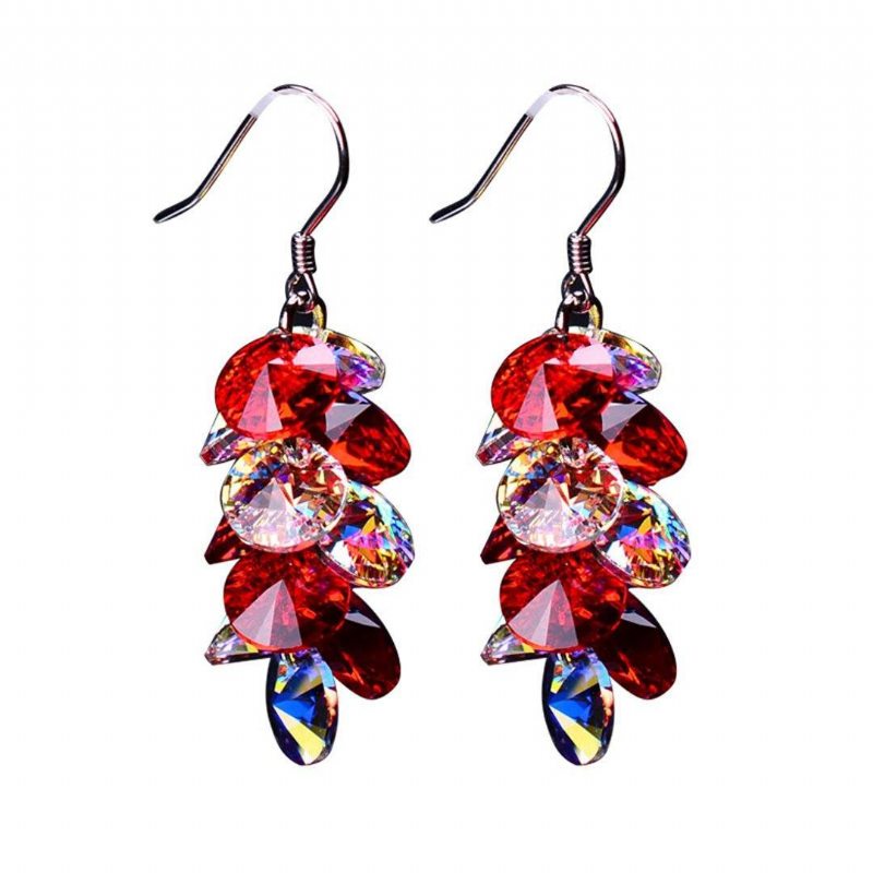 Boucles D'oreilles Cadeaux Brillantes En Argent Sterling 925 Avec Cristal Autrichien De Type Raisin Multicouche