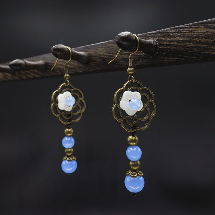 Boucles D'oreilles Coquillage Bleu Rétro Galvanisé