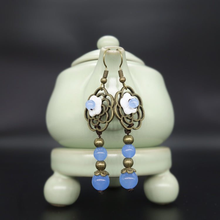 Boucles D'oreilles Coquillage Bleu Rétro Galvanisé