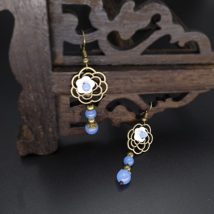 Boucles D'oreilles Coquillage Bleu Rétro Galvanisé