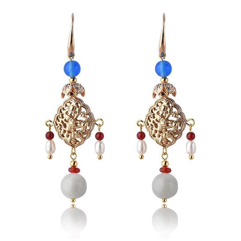 Boucles D'oreilles Diamant Ethnique Perle Rétro Femme