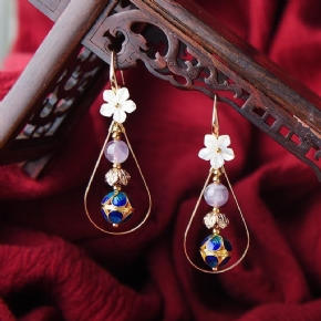 Boucles D'oreilles Femme Rétro Ethnique Cloisonné Coquillage