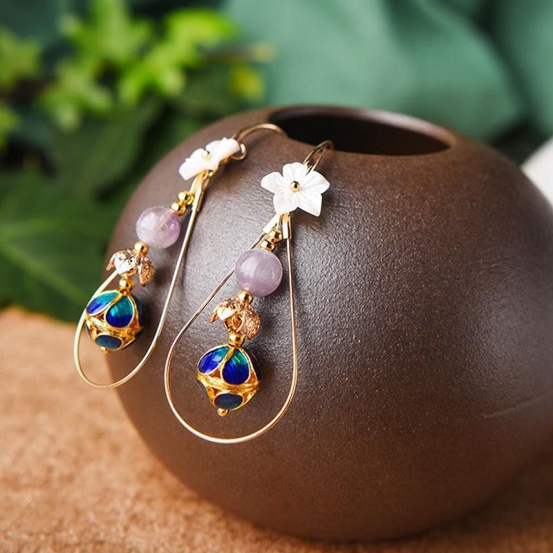 Boucles D'oreilles Femme Rétro Ethnique Cloisonné Coquillage