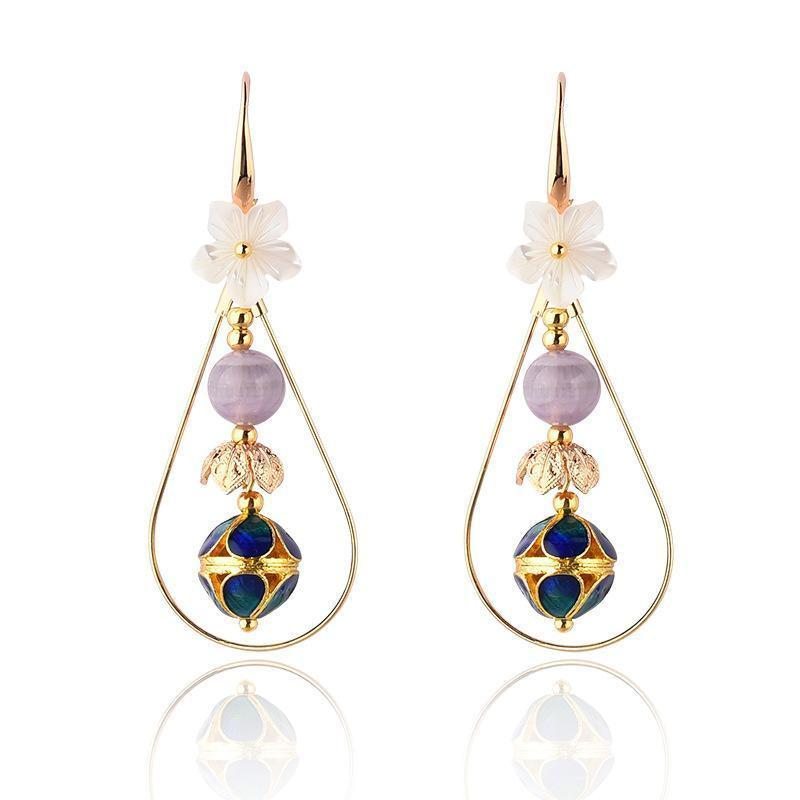 Boucles D'oreilles Femme Rétro Ethnique Cloisonné Coquillage