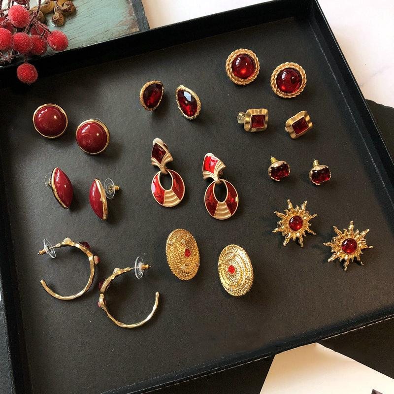 Boucles D'oreilles Françaises Vintage En Argent Rouge Cerise