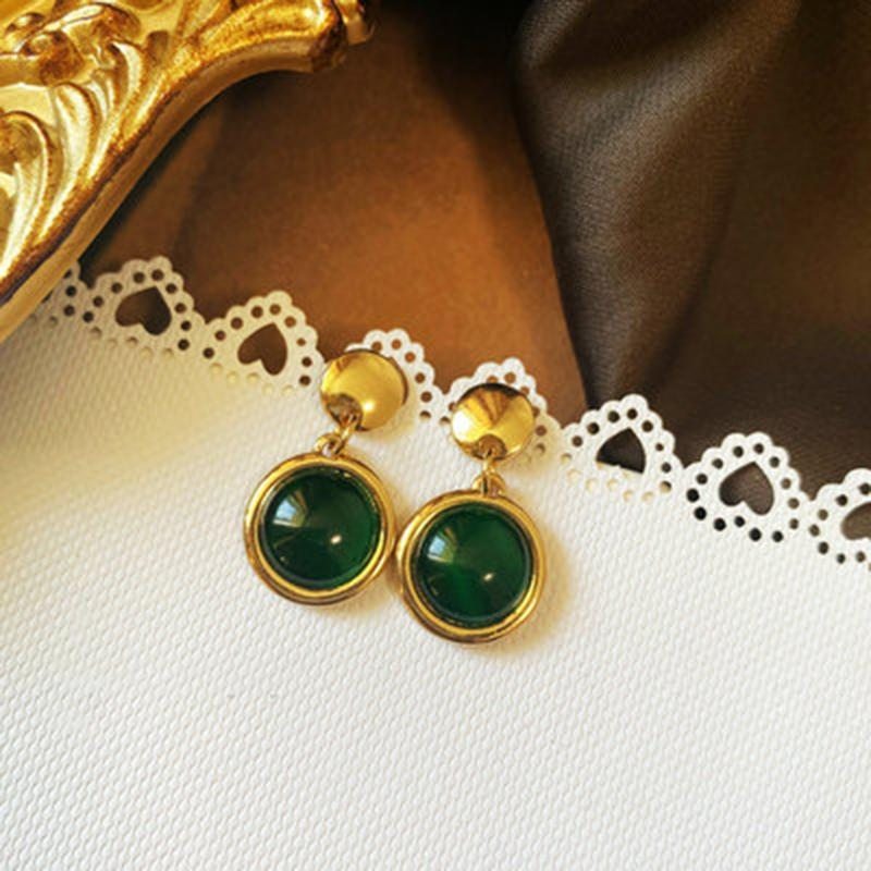 Boucles D'oreilles Françaises Vintage Vert Émeraude