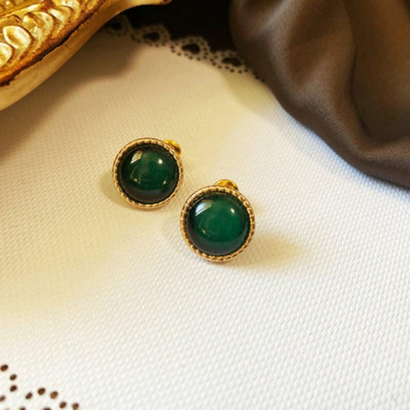 Boucles D'oreilles Françaises Vintage Vert Émeraude