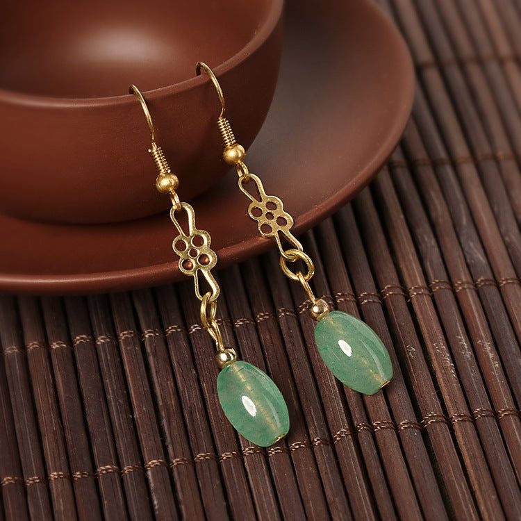 Boucles D'oreilles En Jade Aventurine En Alliage De Style Ethnique Rétro