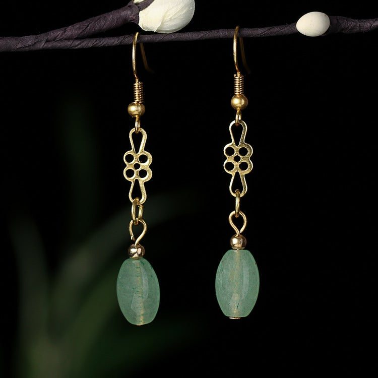 Boucles D'oreilles En Jade Aventurine En Alliage De Style Ethnique Rétro