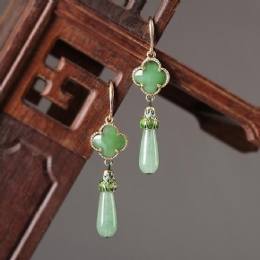 Boucles D'oreilles Jade Vintage Vert Argent