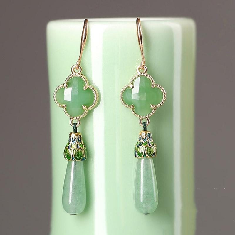 Boucles D'oreilles Jade Vintage Vert Argent