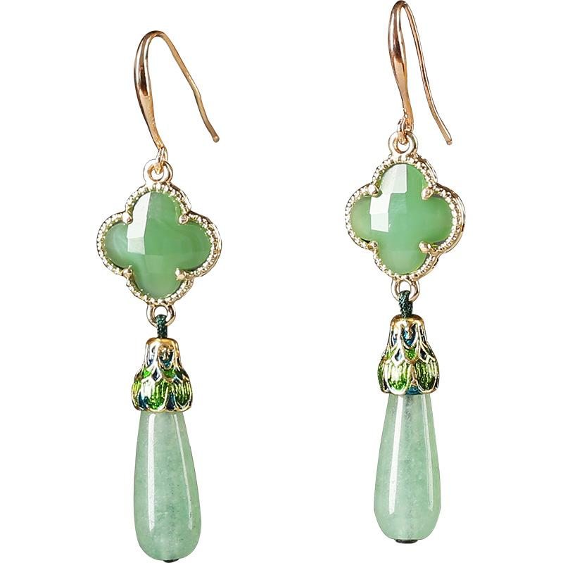 Boucles D'oreilles Jade Vintage Vert Argent