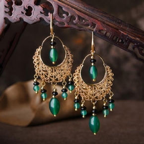 Boucles D'oreilles Longues En Agate Avec Glands De Style Chinois Pour Femmes