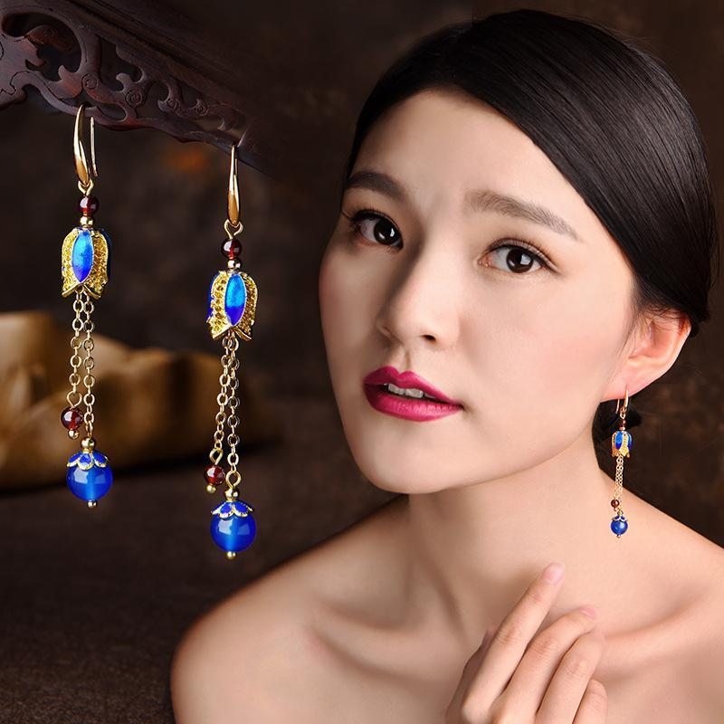 Boucles D'oreilles Longues En Cloisonné Classique