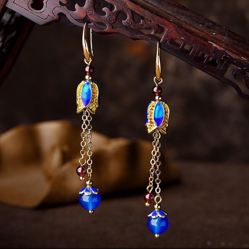 Boucles D'oreilles Longues En Cloisonné Classique