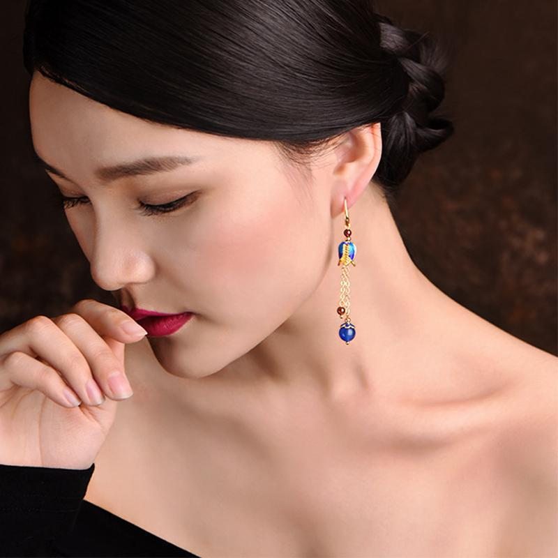 Boucles D'oreilles Longues En Cloisonné Classique