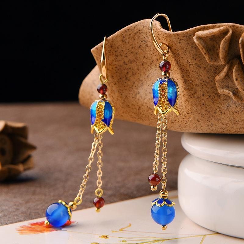 Boucles D'oreilles Longues En Cloisonné Classique