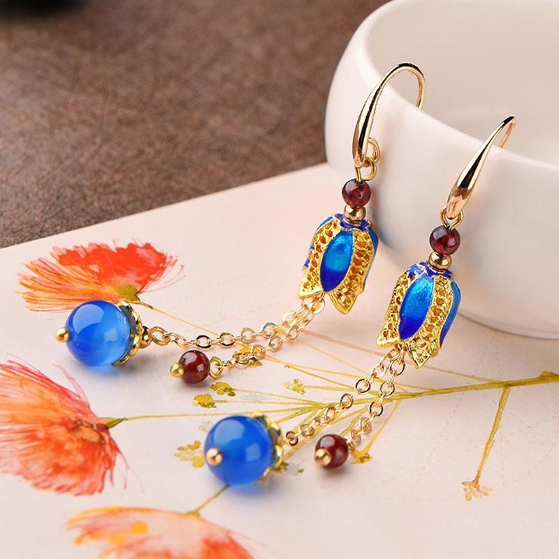 Boucles D'oreilles Longues En Cloisonné Classique