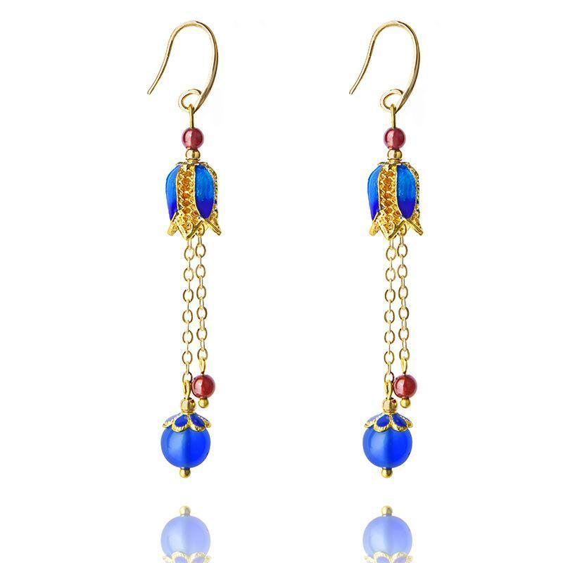 Boucles D'oreilles Longues En Cloisonné Classique