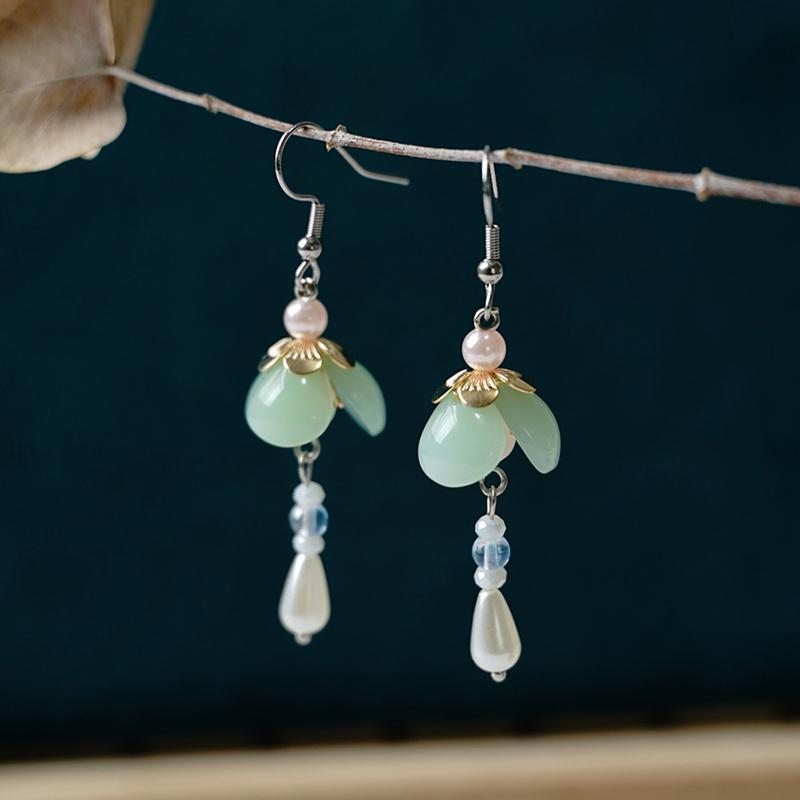 Boucles D'oreilles Longues Perle Vintage Bijoux De Style Ethnique