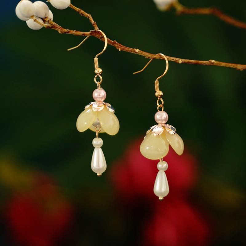 Boucles D'oreilles Longues Perle Vintage Bijoux De Style Ethnique