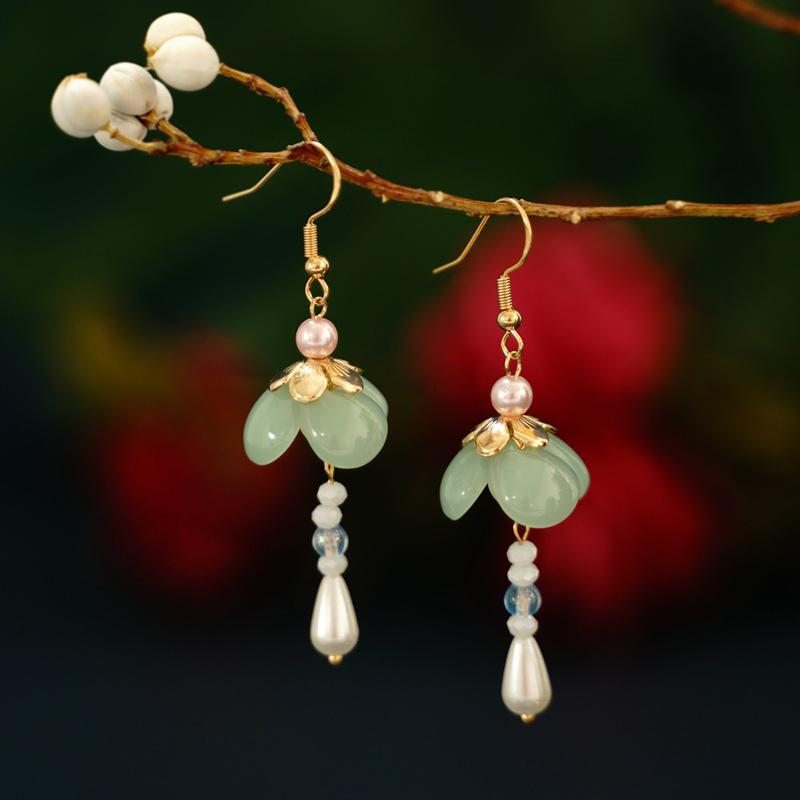 Boucles D'oreilles Longues Perle Vintage Bijoux De Style Ethnique