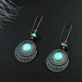 Boucles D'oreilles Longues Turquoises Rondes En Alliage Rétro