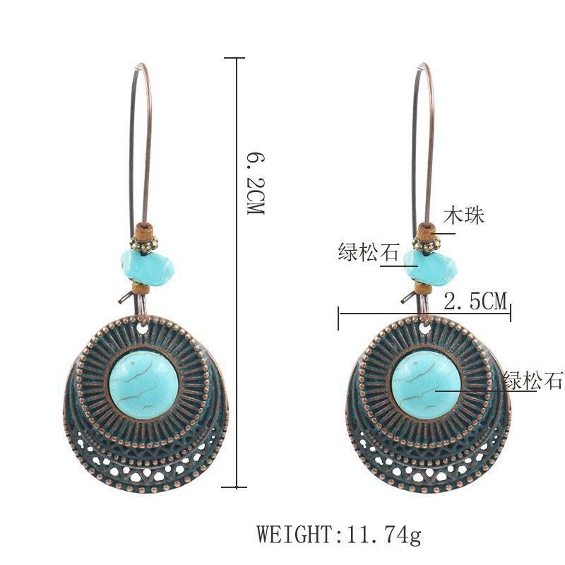 Boucles D'oreilles Longues Turquoises Rondes En Alliage Rétro