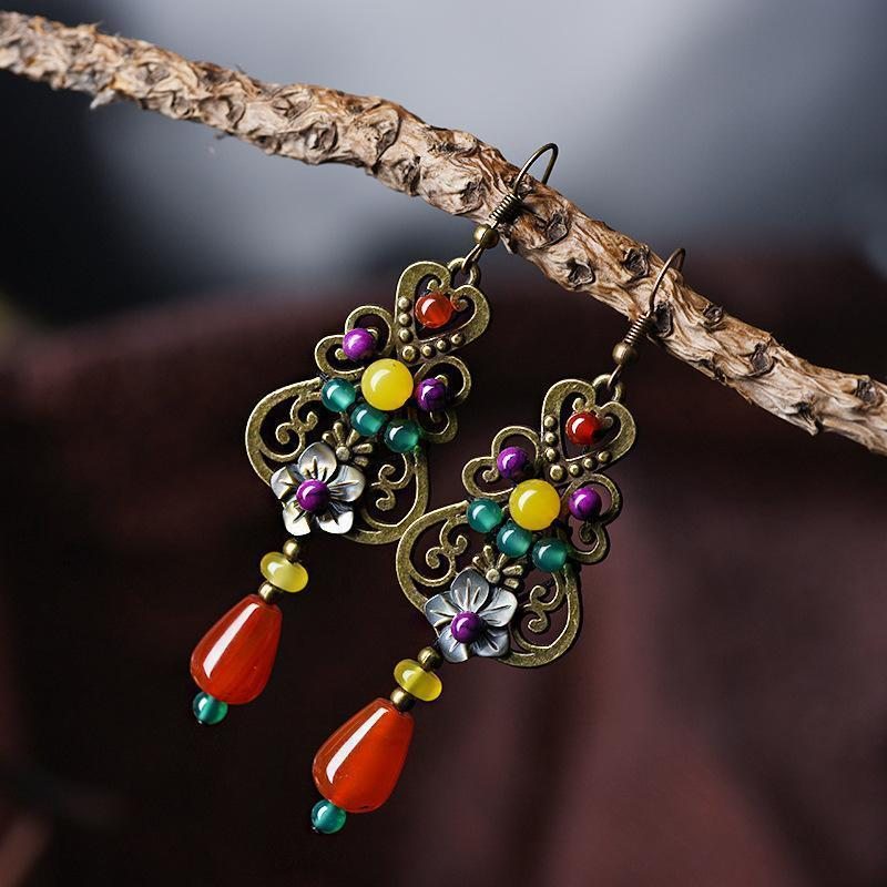 Boucles D'oreilles Pendantes En Agate Vintage