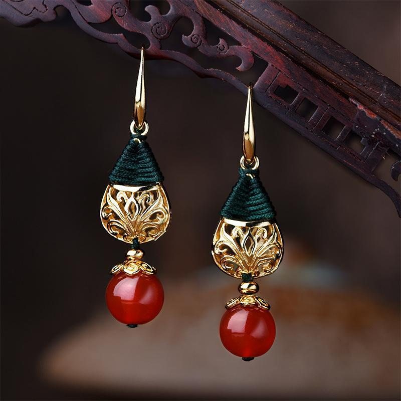 Boucles D'oreilles Pendantes Longues En Agate Plaqué Or