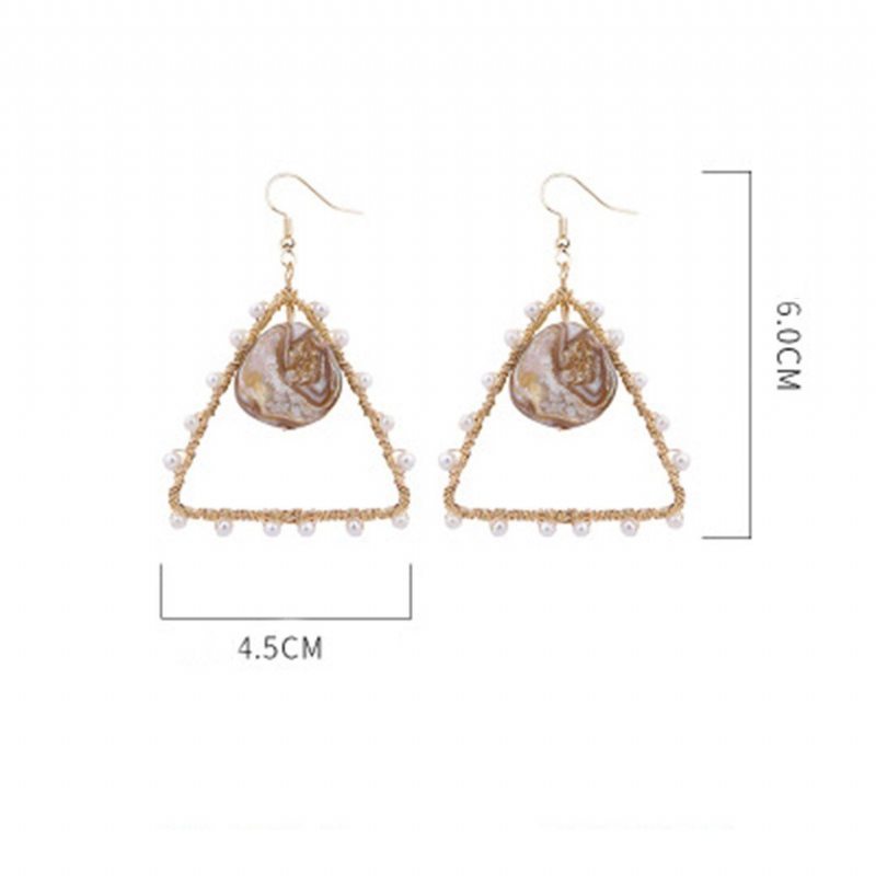 Boucles D'oreilles Triangle En Perles Naturelles Boucles D'oreilles En Fil De Cuivre Tissé À La Main Bijoux