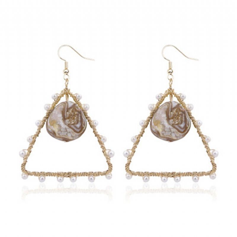 Boucles D'oreilles Triangle En Perles Naturelles Boucles D'oreilles En Fil De Cuivre Tissé À La Main Bijoux