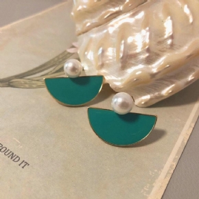 Boucles D'oreilles Vintage Blue-green Drip Glaze Pearl