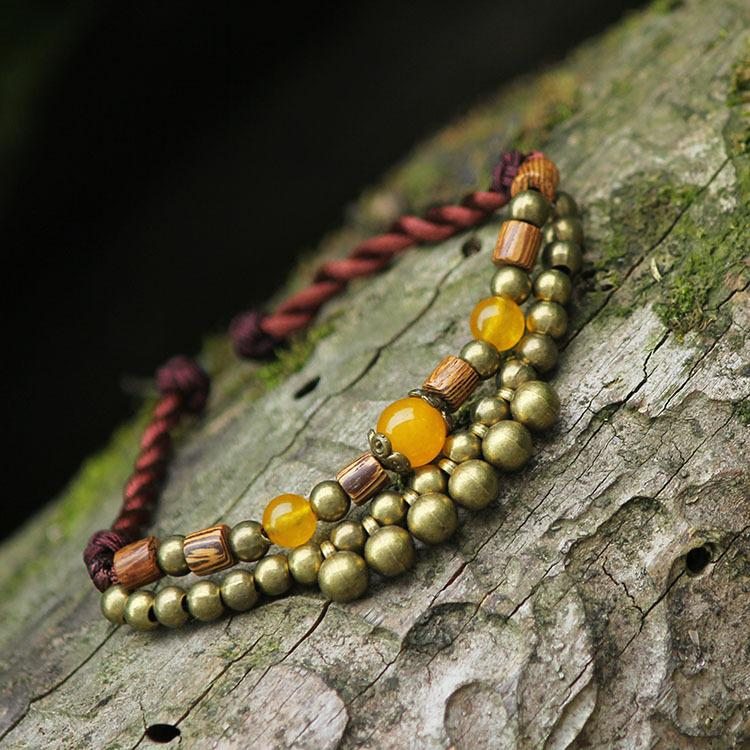 Bracelet En Agate De Calcédoine Tressée À La Main Vintage