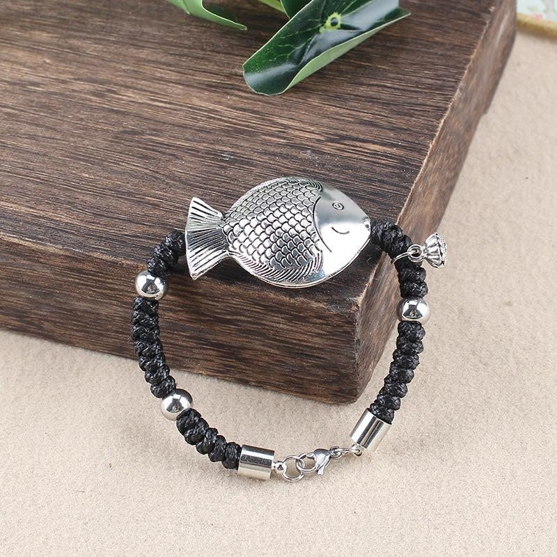 Bracelet Corde Ethnique Poisson Argent Antique Bracelet