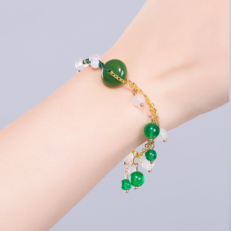 Bracelet Glaçure Couleur Calcédoine Verte Style Ethnique Rétro